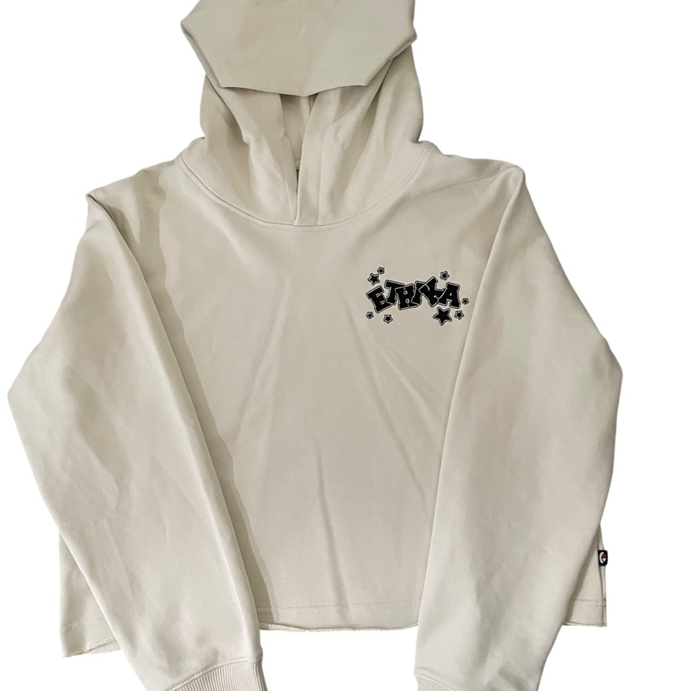 ethika Cream Cropped Hoodie with Black Logo